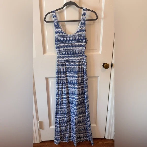 Lucca Couture Dresses | Lucca Couture Blue Patterned Cut Out Maxi Dress | Color: Blue/White | Size: M | Pm-91596817's Closet